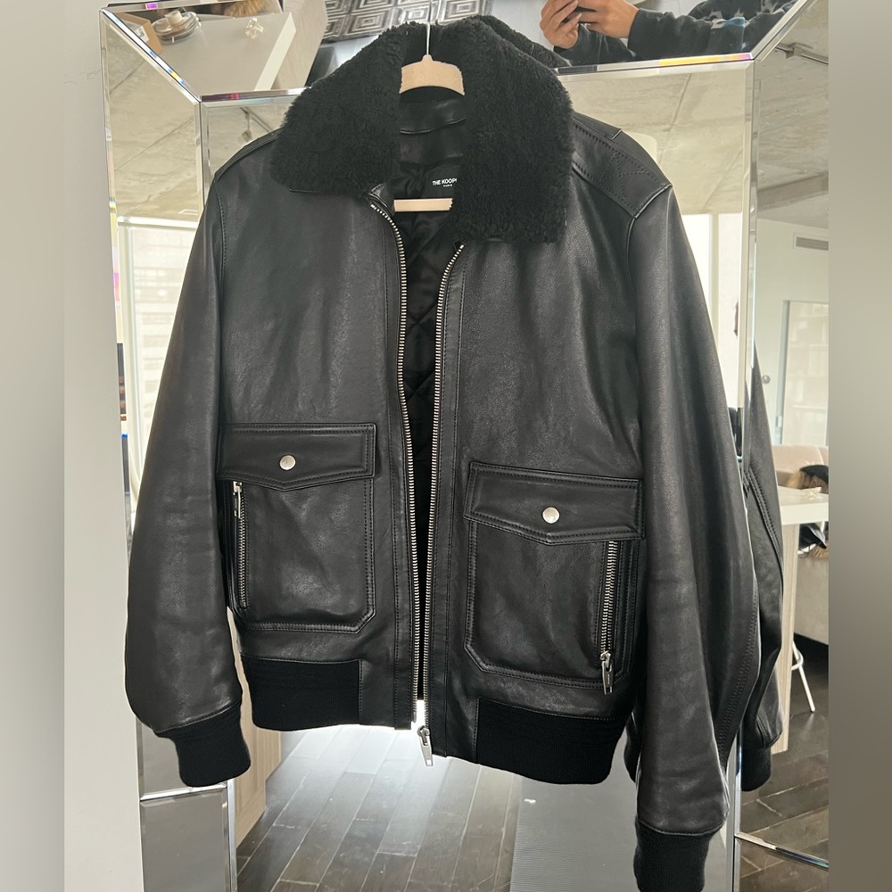The Kooples men’s Leather jacket size M with removable wool collar